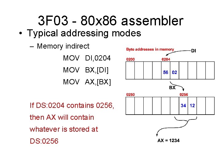 3 F 03 - 80 x 86 assembler • Typical addressing modes – Memory