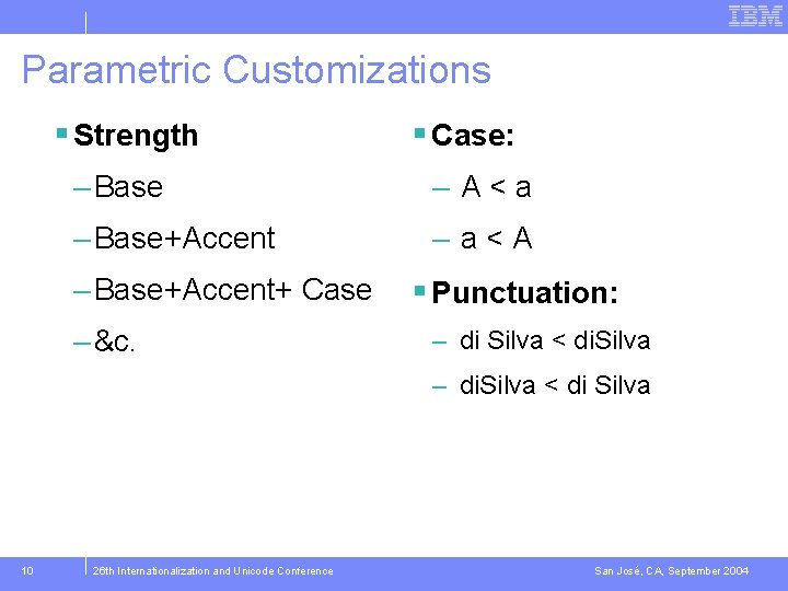 Parametric Customizations § Strength § Case: – Base – A<a – Base+Accent – a<A