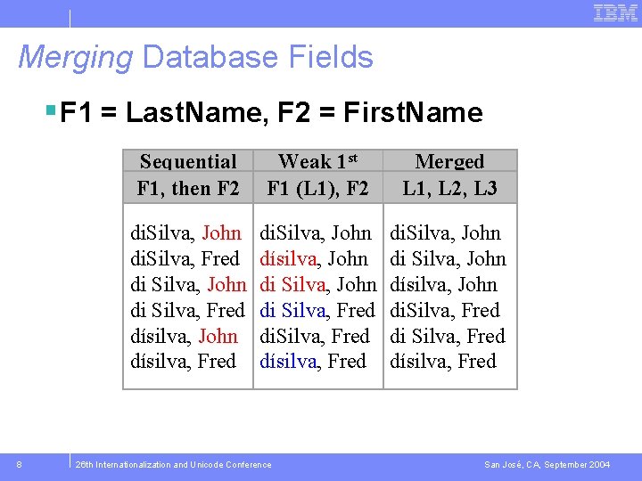 Merging Database Fields § F 1 = Last. Name, F 2 = First. Name