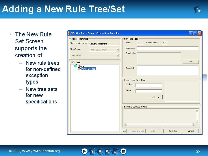 Adding a New Rule Tree/Set • The New Rule Set Screen supports the creation