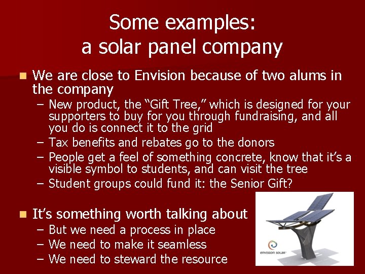 Some examples: a solar panel company n We are close to Envision because of Some examples: a solar panel company n We are close to Envision because of