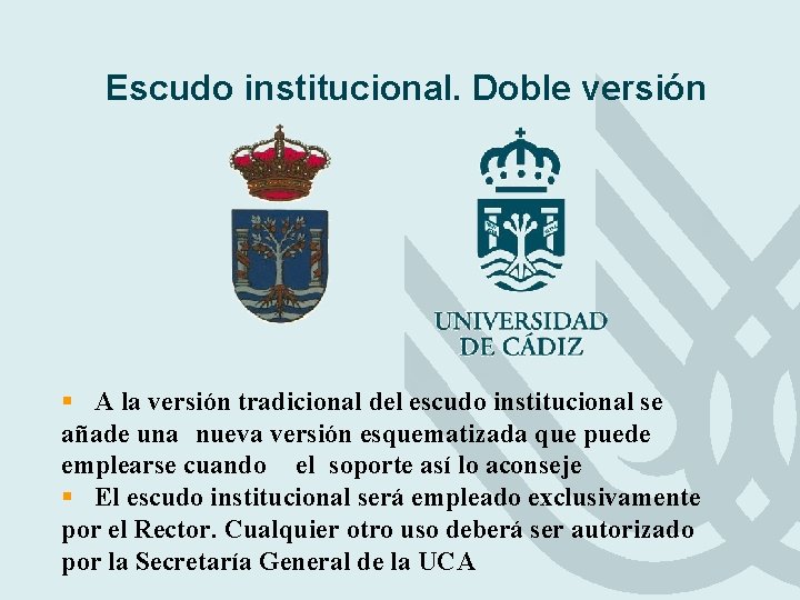 Escudo institucional. Doble versión § A la versión tradicional del escudo institucional se añade Escudo institucional. Doble versión § A la versión tradicional del escudo institucional se añade