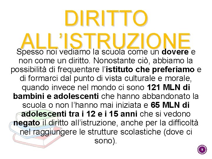 DIRITTO ALL’ISTRUZIONE Spesso noi vediamo la scuola come un dovere e non come un