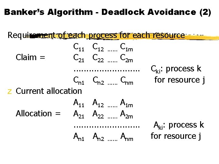 Banker’s Algorithm - Deadlock Avoidance (2) Requirement of each process for each resource C