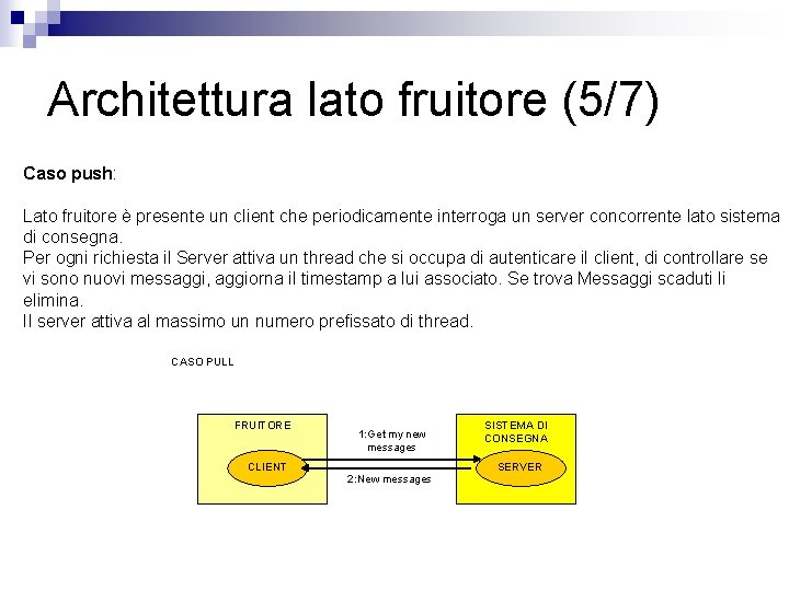 Architettura lato fruitore (5/7) Caso push: Lato fruitore è presente un client che periodicamente