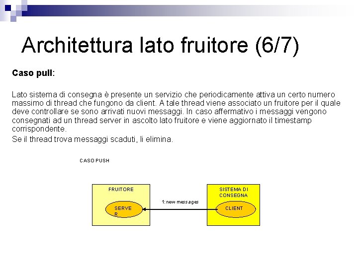 Architettura lato fruitore (6/7) Caso pull: Lato sistema di consegna è presente un servizio