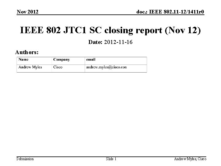 Nov 2012 doc. : IEEE 802. 11 -12/1411 r 0 IEEE 802 JTC 1