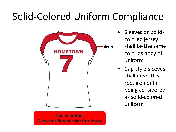 Solid-Colored Uniform Compliance sleeve Non-compliant Sleeves different color from body • Sleeves on solidcolored