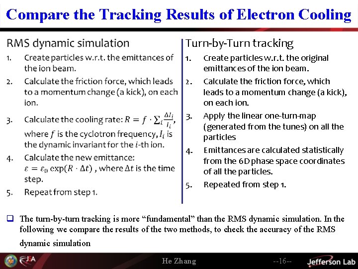 Compare the Tracking Results of Electron Cooling • Turn-by-Turn tracking 1. 2. 3. 4.