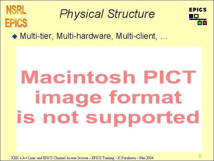 Physical Structure u Multi-tier, EPICS Multi-hardware, Multi-client, … KEK e-/e+ Linac and EPICS Channel