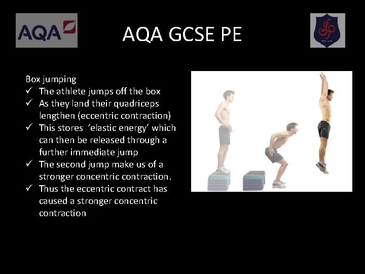 AQA GCSE PE Box jumping ü The athlete jumps off the box ü As