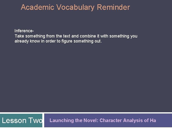 Academic Vocabulary Reminder Inference. Take something from the text and combine it with something