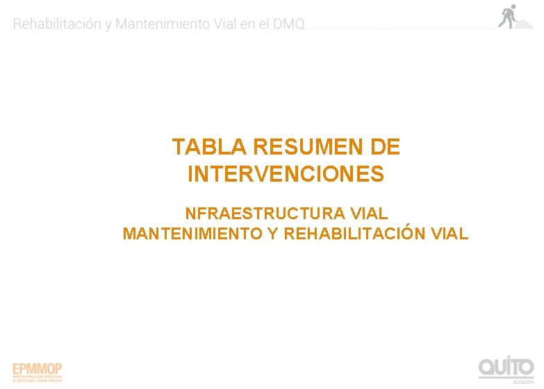 TABLA RESUMEN DE INTERVENCIONES NFRAESTRUCTURA VIAL MANTENIMIENTO Y REHABILITACIÓN VIAL 