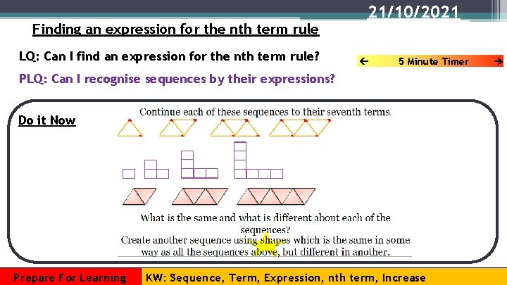 Finding an expression for the nth term rule LQ: Can I find an expression