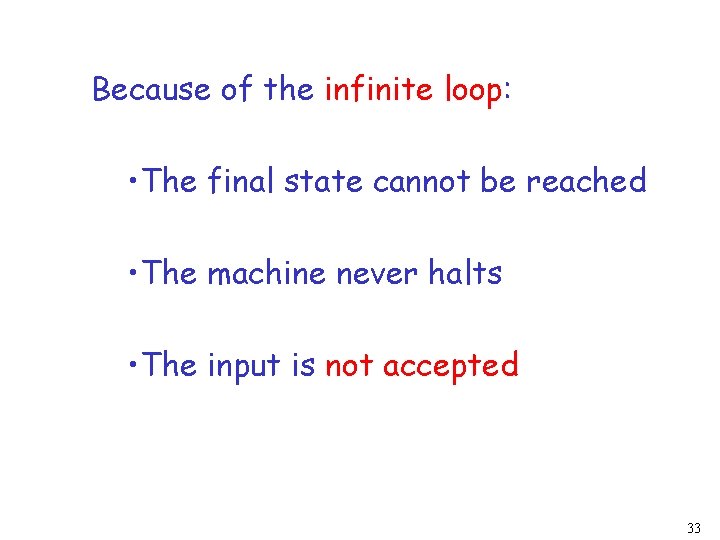 Because of the infinite loop: • The final state cannot be reached • The