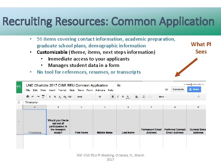 Recruiting Resources: Common Application • 56 items covering contact information, academic preparation, graduate school