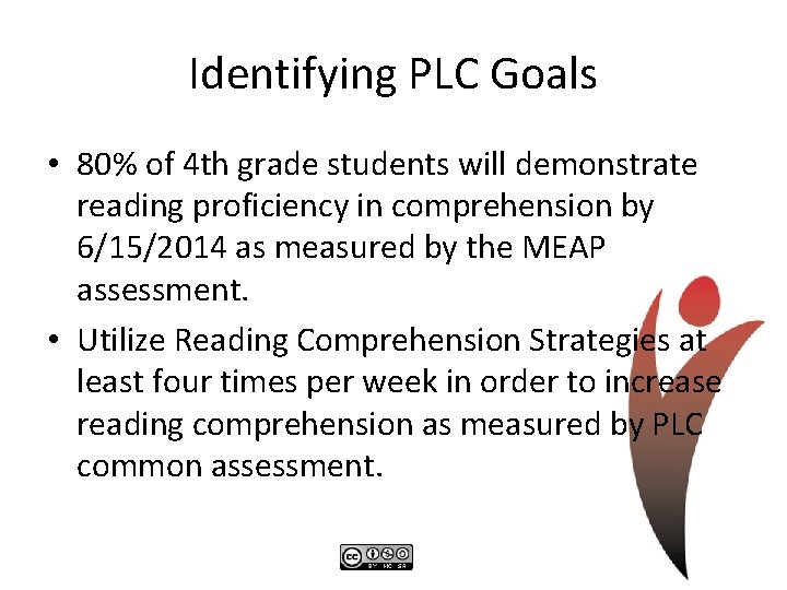 Identifying PLC Goals • 80% of 4 th grade students will demonstrate reading proficiency