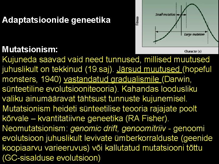 Adaptatsioonide geneetika Mutatsionism: Kujuneda saavad vaid need tunnused, millised muutused juhuslikult on tekkinud (19.