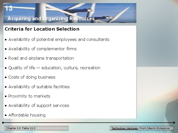 13 Acquiring and Organizing Resources Criteria for Location Selection • Availability of potential employees