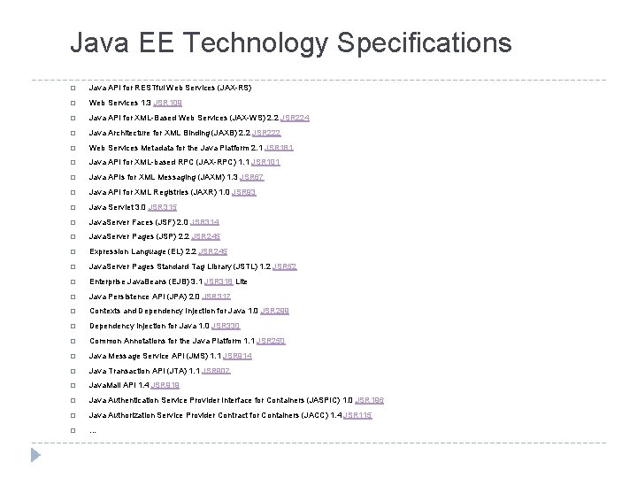 Java EE Technology Specifications � Java API for RESTful Web Services (JAX-RS) � Web Java EE Technology Specifications � Java API for RESTful Web Services (JAX-RS) � Web