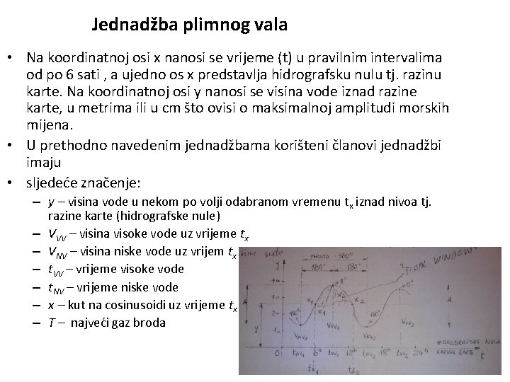 Jednadžba plimnog vala • Na koordinatnoj osi x nanosi se vrijeme (t) u pravilnim