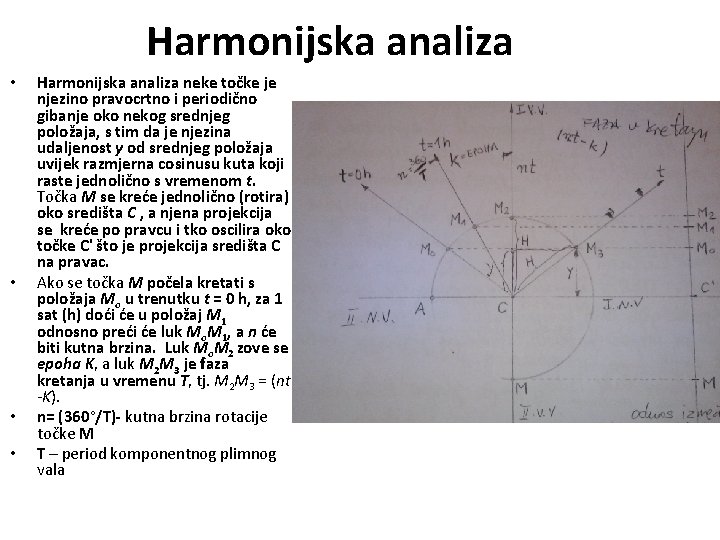 Harmonijska analiza • • Harmonijska analiza neke točke je njezino pravocrtno i periodično gibanje
