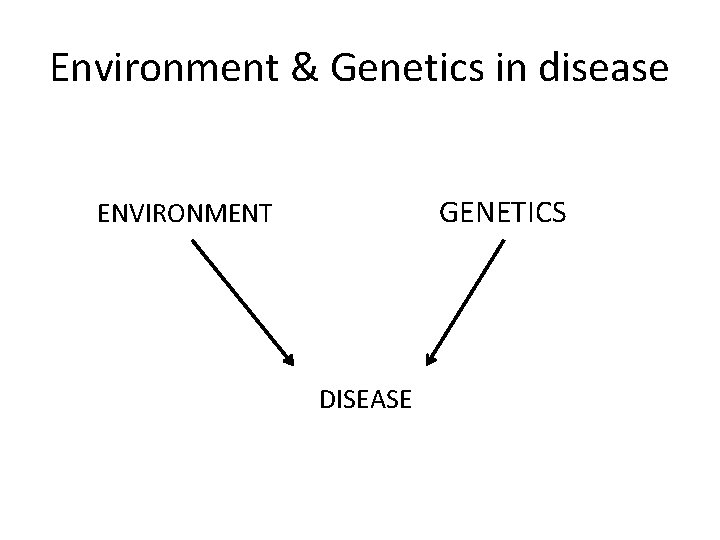 Environment & Genetics in disease GENETICS ENVIRONMENT DISEASE 