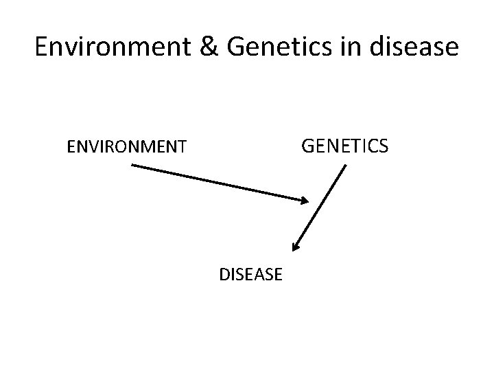 Environment & Genetics in disease GENETICS ENVIRONMENT DISEASE 