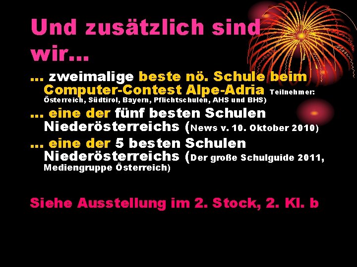 Und zusätzlich sind wir… … zweimalige beste nö. Schule beim Computer-Contest Alpe-Adria Teilnehmer: Österreich,