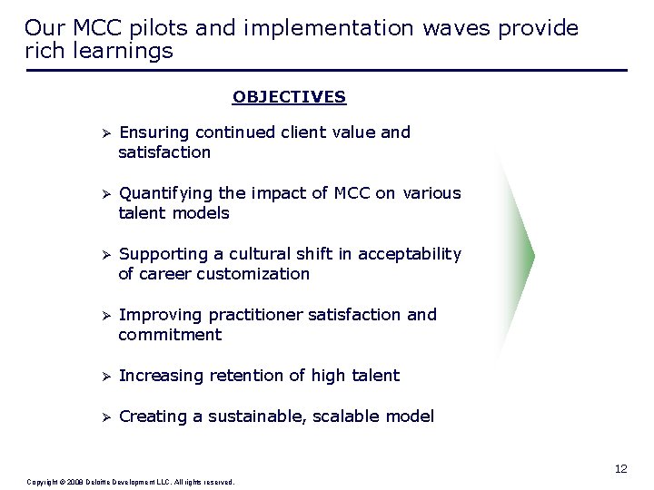 Our MCC pilots and implementation waves provide rich learnings OBJECTIVES Ø Ensuring continued client