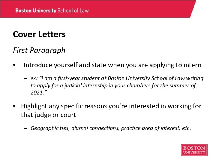 Cover Letters First Paragraph • Introduce yourself and state when you are applying to Cover Letters First Paragraph • Introduce yourself and state when you are applying to