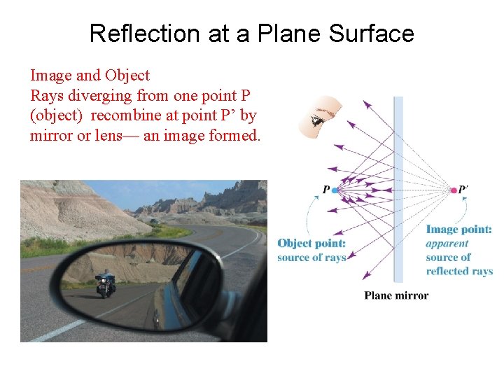 Reflection at a Plane Surface Image and Object Rays diverging from one point P Reflection at a Plane Surface Image and Object Rays diverging from one point P