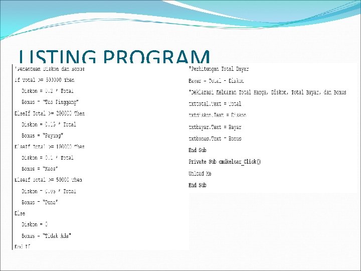 LISTING PROGRAM 