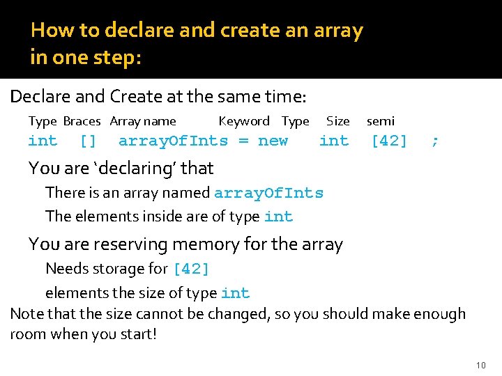 How to declare and create an array in one step: Declare and Create at