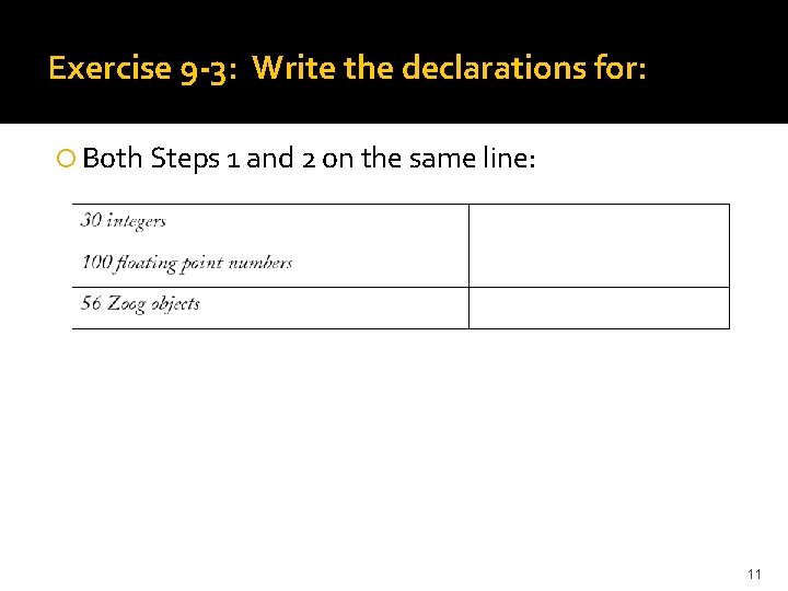 Exercise 9 -3: Write the declarations for: Both Steps 1 and 2 on the