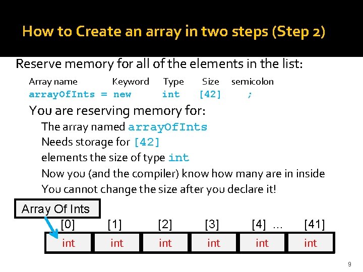 How to Create an array in two steps (Step 2) Reserve memory for all