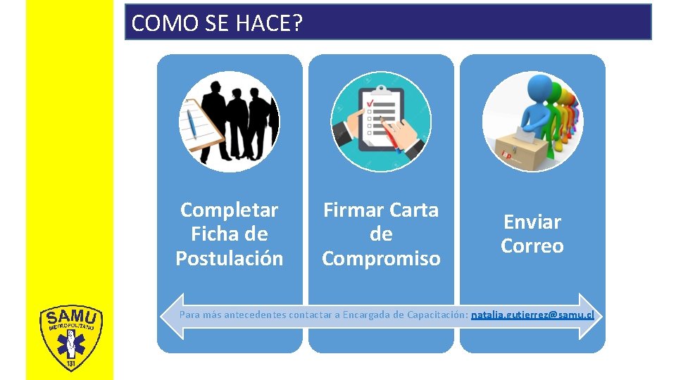 COMO SE HACE? Completar Ficha de Postulación Firmar Carta de Compromiso Enviar Correo Para