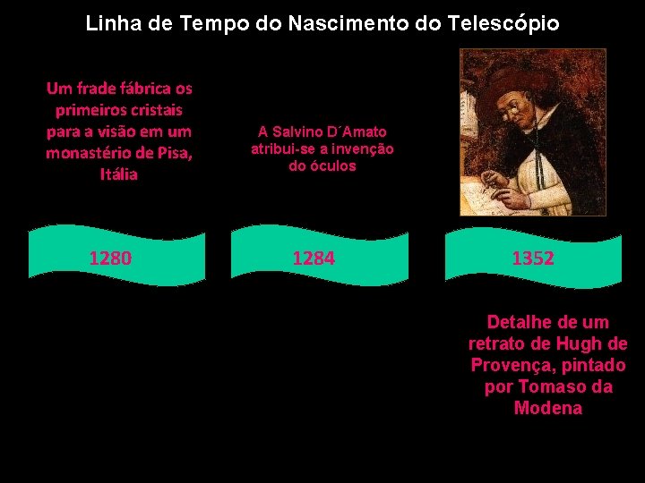 Linha de Tempo do Nascimento do Telescópio Um frade fábrica os primeiros cristais para