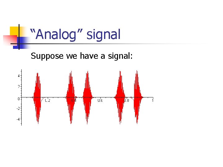 “Analog” signal Suppose we have a signal: “Analog” signal Suppose we have a signal: