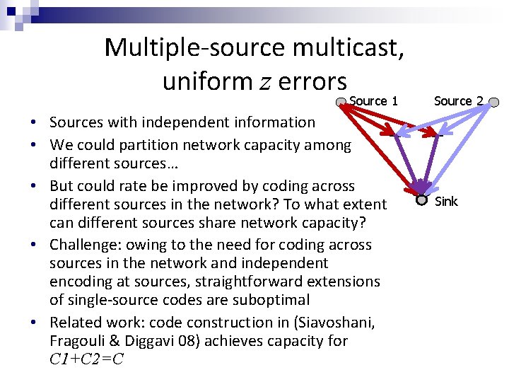 Multiple-source multicast, uniform z errors Source 1 • Sources with independent information • We