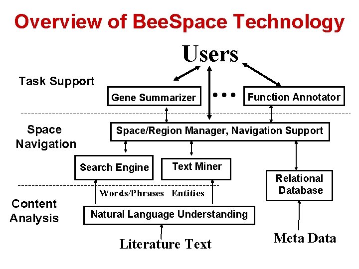 Overview of Bee. Space Technology Users Task Support Gene Summarizer Space Navigation Function Annotator