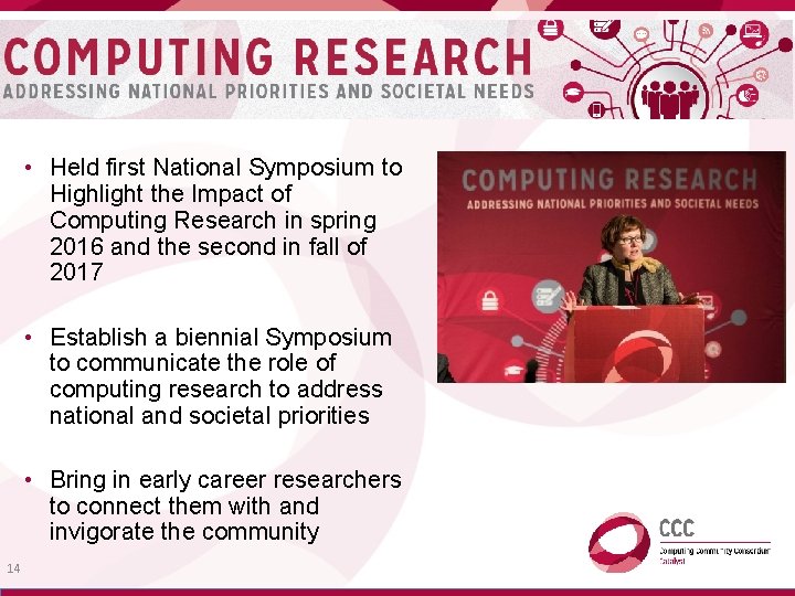  • Held first National Symposium to Highlight the Impact of Computing Research in