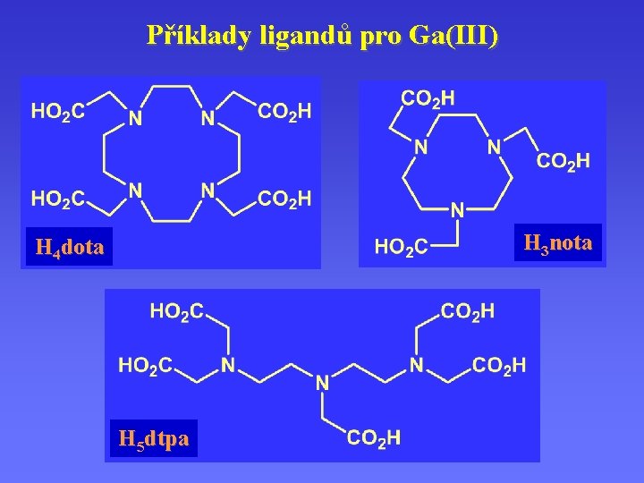 Příklady ligandů pro Ga(III) H 3 nota H 4 dota H 5 dtpa 