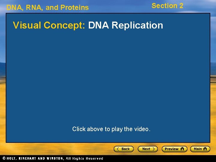 DNA, RNA, and Proteins Section 2 Visual Concept: DNA Replication Click above to play