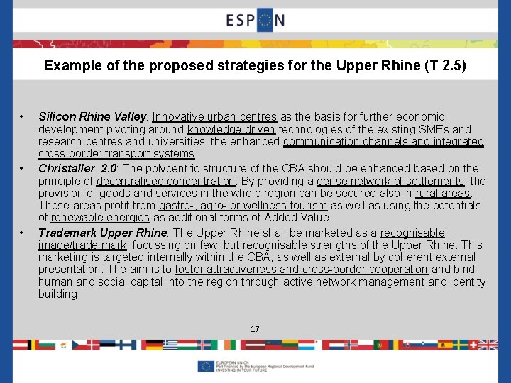 Example of the proposed strategies for the Upper Rhine (T 2. 5) • •