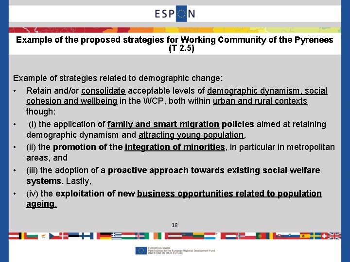 Example of the proposed strategies for Working Community of the Pyrenees (T 2. 5)