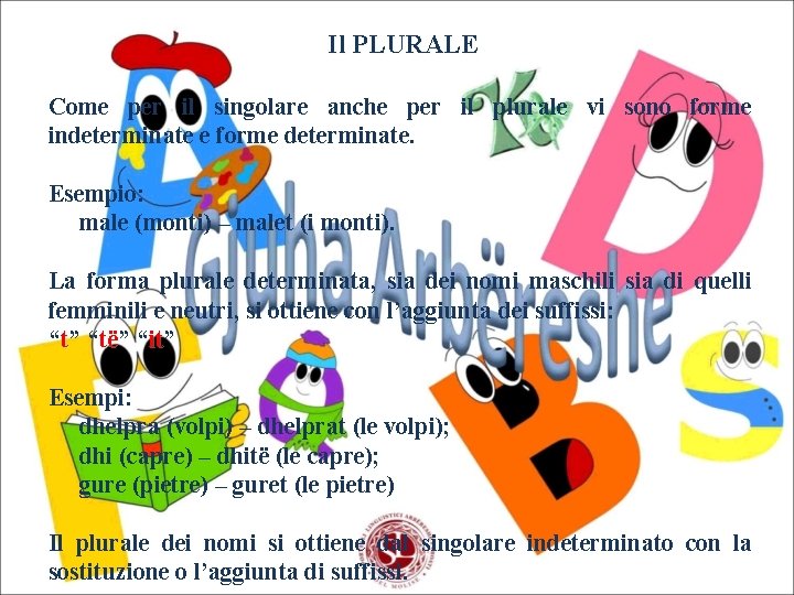 Il PLURALE Come per il singolare anche per il plurale vi sono forme indeterminate