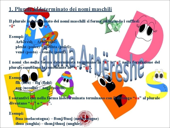 1. Plurale indeterminato dei nomi maschili Il plurale indeterminato dei nomi maschili si forma