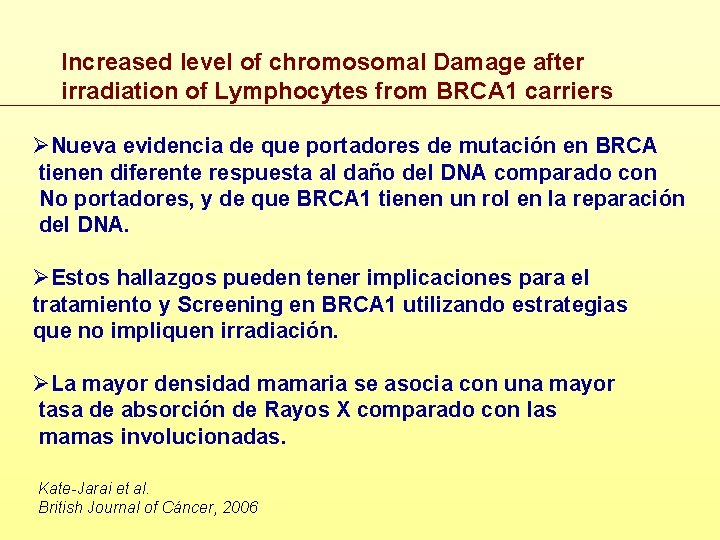 Increased level of chromosomal Damage after irradiation of Lymphocytes from BRCA 1 carriers ØNueva