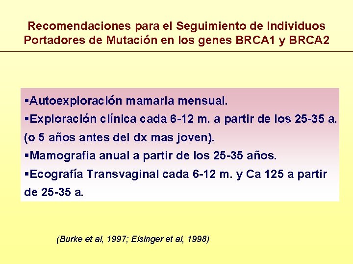 Recomendaciones para el Seguimiento de Individuos Portadores de Mutación en los genes BRCA 1